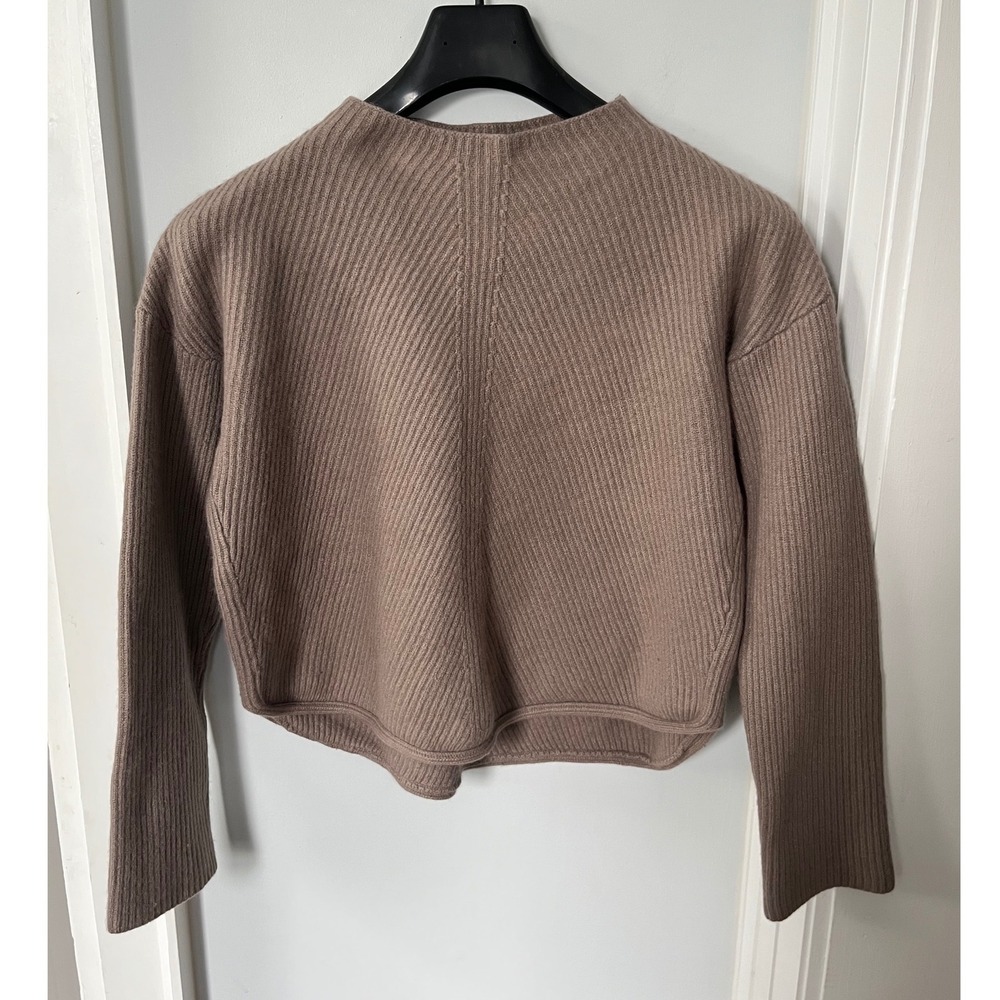 Babaton Aritzia Wool Linen Ribbed Mock Neck Sweater Taupe Brown Large